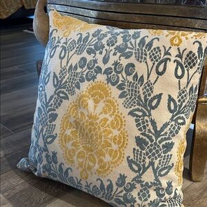 Elegant Floral Throw Feather Pillow in Blue and Gold
